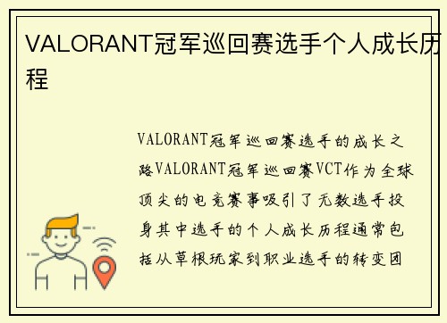 VALORANT冠军巡回赛选手个人成长历程