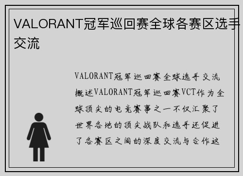 VALORANT冠军巡回赛全球各赛区选手交流